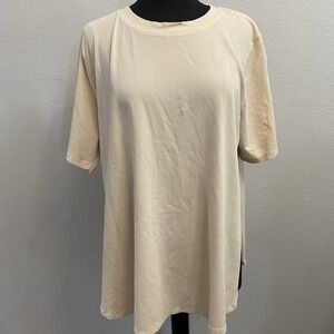 Mono B Women's Curvy Pima Cotton Flow Top Split Side Peach Size 1XL New‎ Plus SS